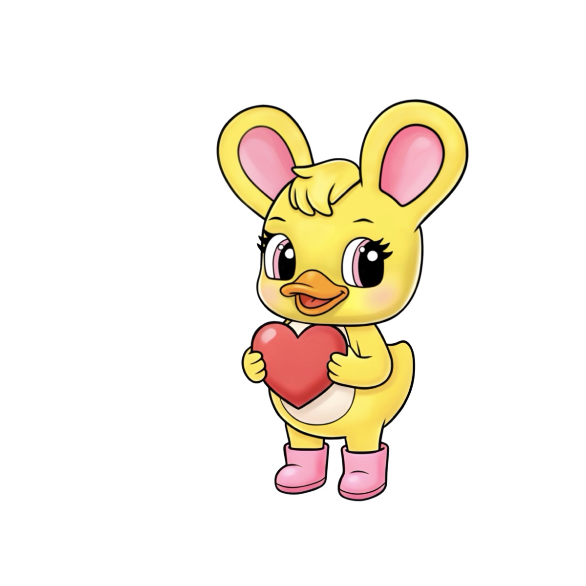 Duxelina holding a small red heart